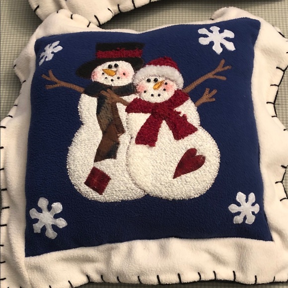 Pair of Holiday Cheer Snowman, Santa & Reindeer Fleece Pillows 18” Square #OS057 - Picture 3 of 12